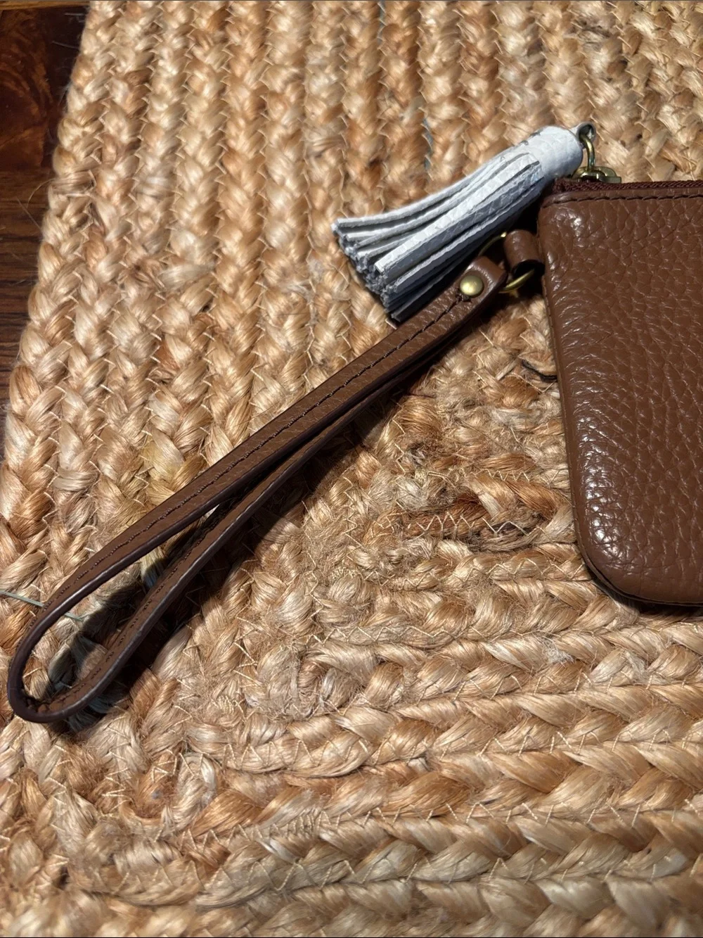 Fossil Brown Pebbled Leather Wristlet with Tassel